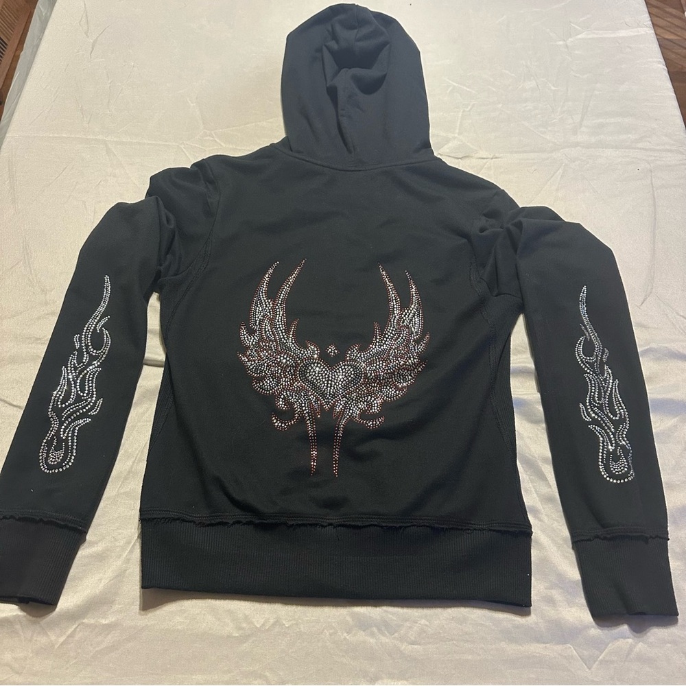 Kavio Black Garment zip up light cotton jacket with rhinestones
